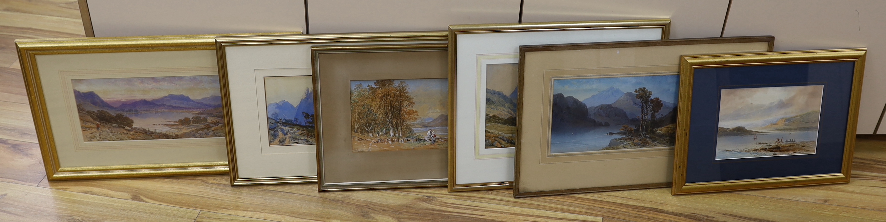 Six Victorian watercolour landscapes, by Edwin and Aaron Penley, The majority signed, the largest 18 X 46 cm, together with two volumes of sketching from nature in watercolours by Aaron Penley and albums of research on t